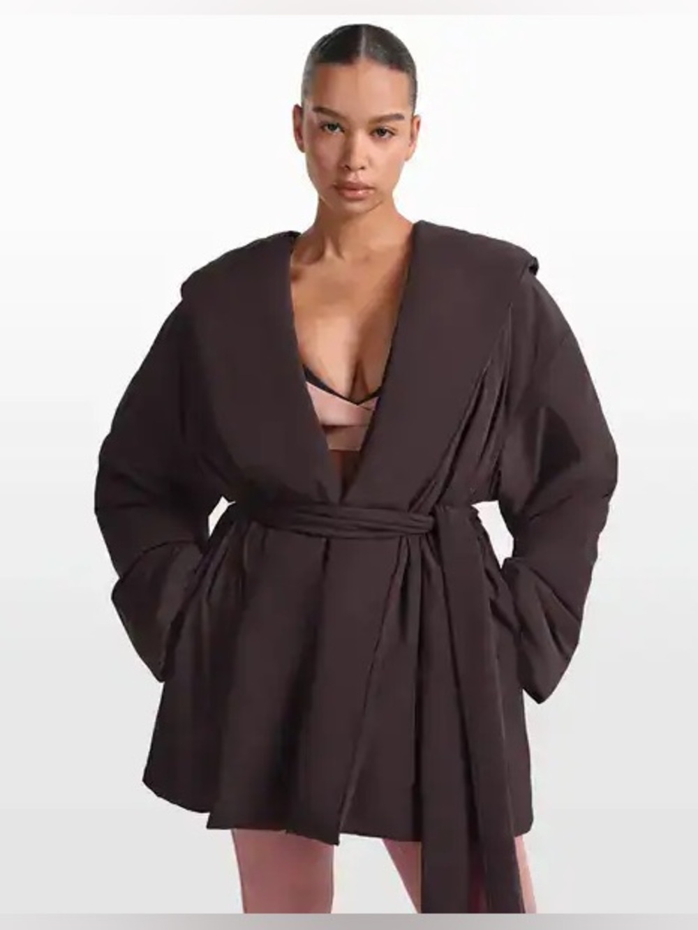 NikeSKIMS Woven Nylon Wrap Coat Phoenix XXS NWT Hooded Belted $188